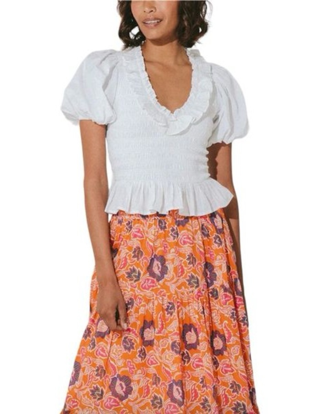 Cleobella 100% Cotton Neva Ruffle Top Blouse White M
